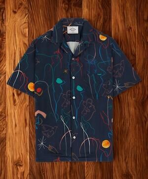 Portuguese Flannel Doodle 2 Vacation Shirt 2XL Navy Art Print Camp Collar